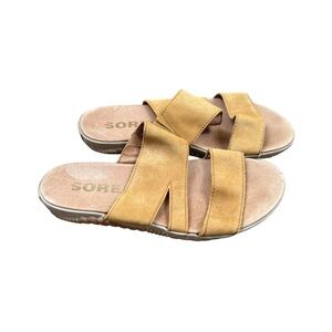 Sorel Out N About Plus Slide Sandals Camel Tan Brown Leather Size 6.5